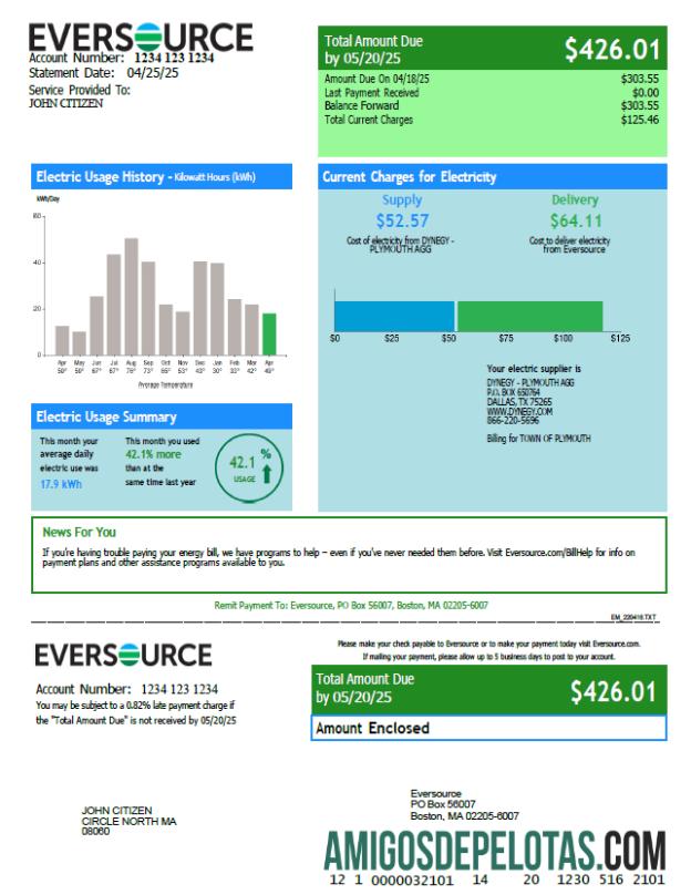 realista Modelo de fatura de serviços públicos Eversource dos EUA em formatos Word e PDF